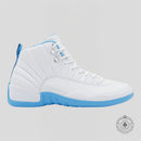 Air Jordan 12 Retro Melo (2025) features a white leather upper and University Blue accents, showcasing luxury and style.