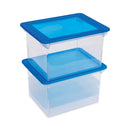 Storex Plastic File Tote, Letter/Legal Files, 18.5" x 14.25" x 10.88", Clear/Blue