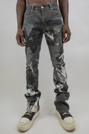 RM204SK - Graphic Printed Stacked Jeans