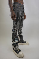 RM204SK - Graphic Printed Stacked Jeans