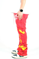 AMARAN Heavy weight brushed graphic skinny flare stacked pants