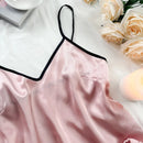 Women's Smooth Satin Pajamas V-Neck T-Shirt Ruffled Edges 