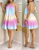 Floral Print Halter Neck Dress Boho Backless Halter Dress For 