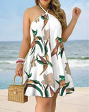 Floral Print Halter Neck Dress Boho Backless Halter Dress For 