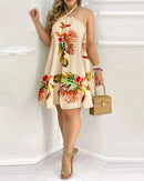 Floral Print Halter Neck Dress Boho Backless Halter Dress For 