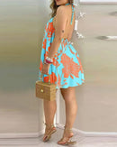 Floral Print Halter Neck Dress Boho Backless Halter Dress For 